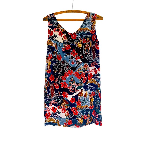 Vintage Hawaiian Hibiscus and Tropical Polynesian Figures Mini Dress - Picture 2 of 5